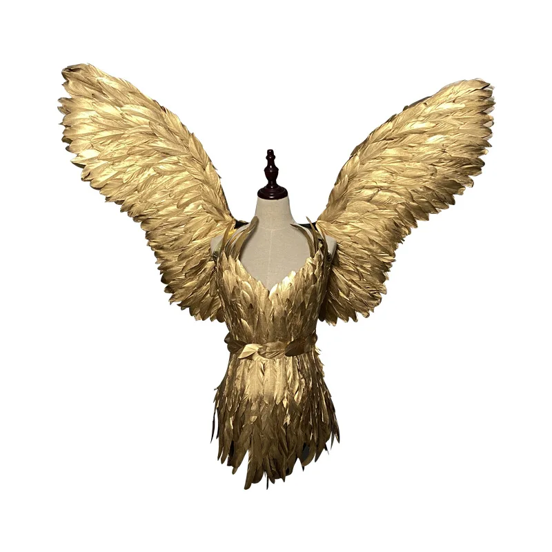 Adult Golden Angel & Swallow Feathers Dress with Show Wings Party Atmosphere Supplies Adult Golden Angel & Swallow Feathers Dress with Show Wings Party Atmosphere Supplies