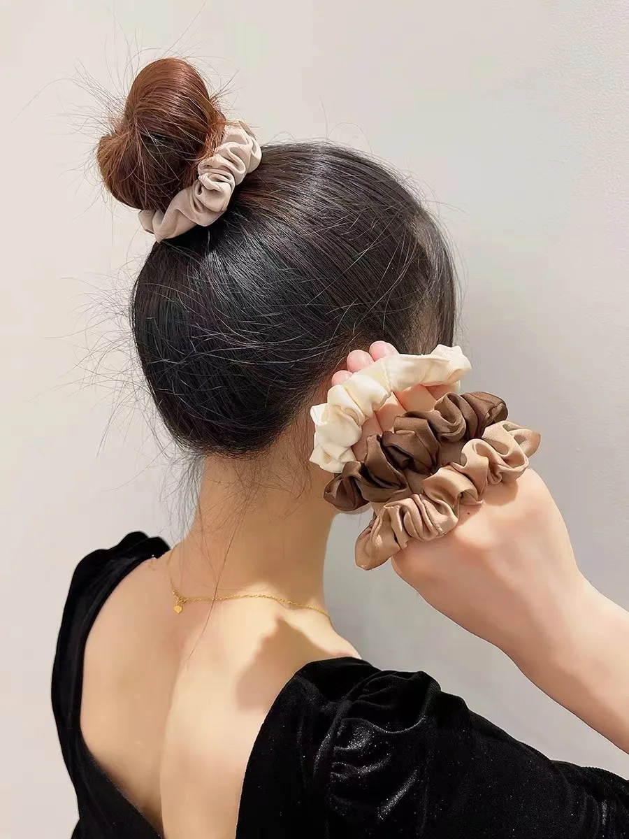 French Style Simple Skinny Scrunchies Hair Ties Pure Color Satin Fabric Elastic Hair Accessories