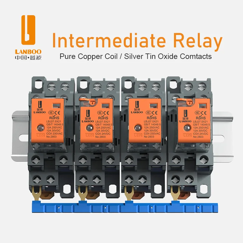 LANBOO High Quality 12V 24V 220VAC Miniature Electromagnetic Intermediate Relay Safety with Test Wrench Sealed Protector