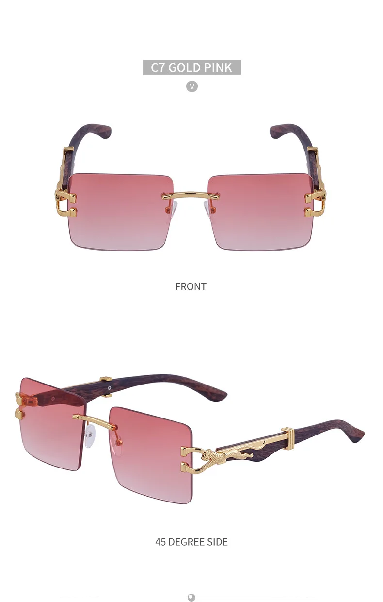 Lbashades Retro Rimless Sunglasses Mens Personalized Cheetah Square