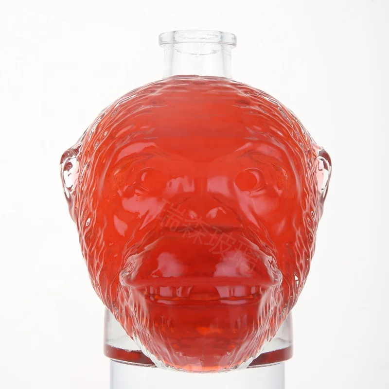 Hot Selling Customize Monkey Shape Luxury Beverage Wine Glass Bottles with Cork