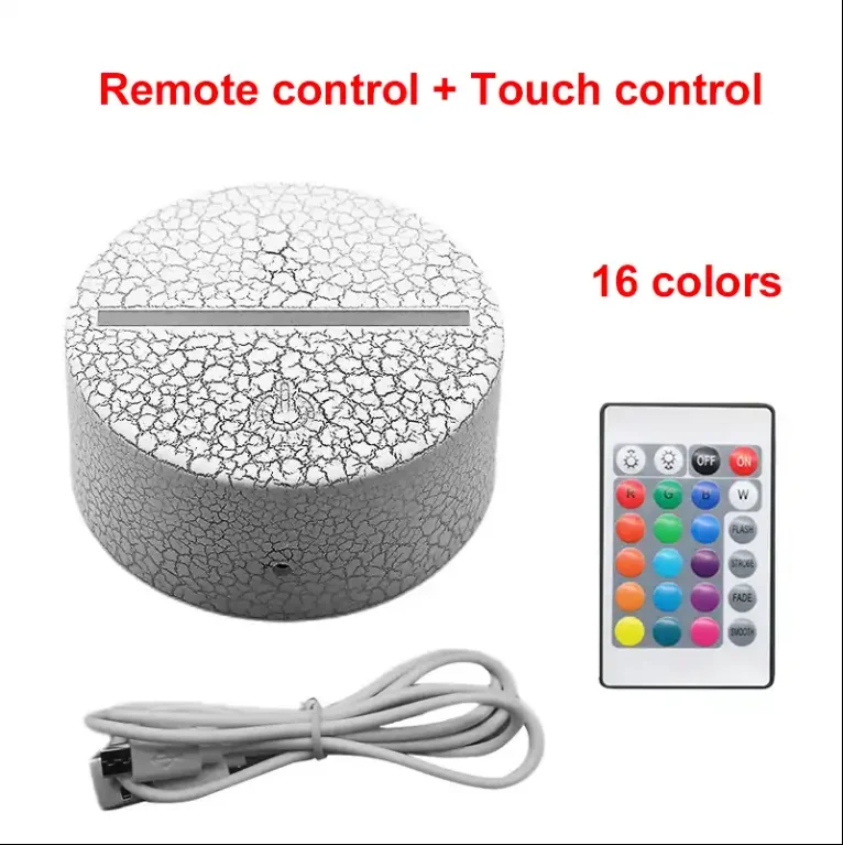 Battery Powered Remote Control Round Black White Crackle Night Light Base 3D Night LED Light Lamp Base for Acrylic