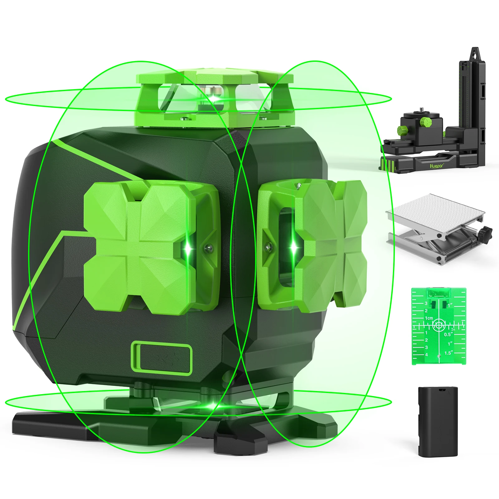 Niveau Laser Huepar S04CG Vert 4D Avec Bluetooth – Set Complet : Canne LP36 + Récepteur LR6-RG