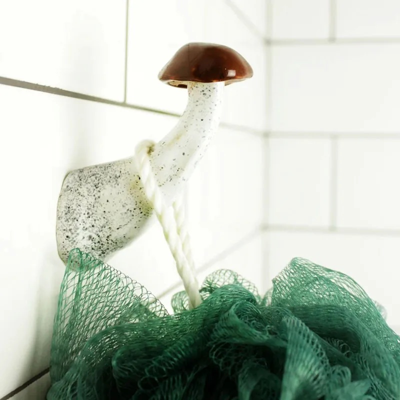 product custom glazed modern ceramic wall decor merry mushroom wall hook for entryway organizer coat towel hat rack hanger-6