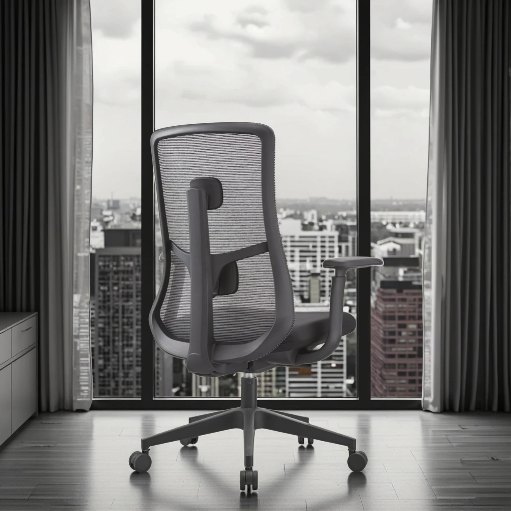 Business Support Modern PU Synchronized Tilt Ergonomic Office Chair Heavy Duty Steel Frame Triple Gas Lift Mesh Design 5