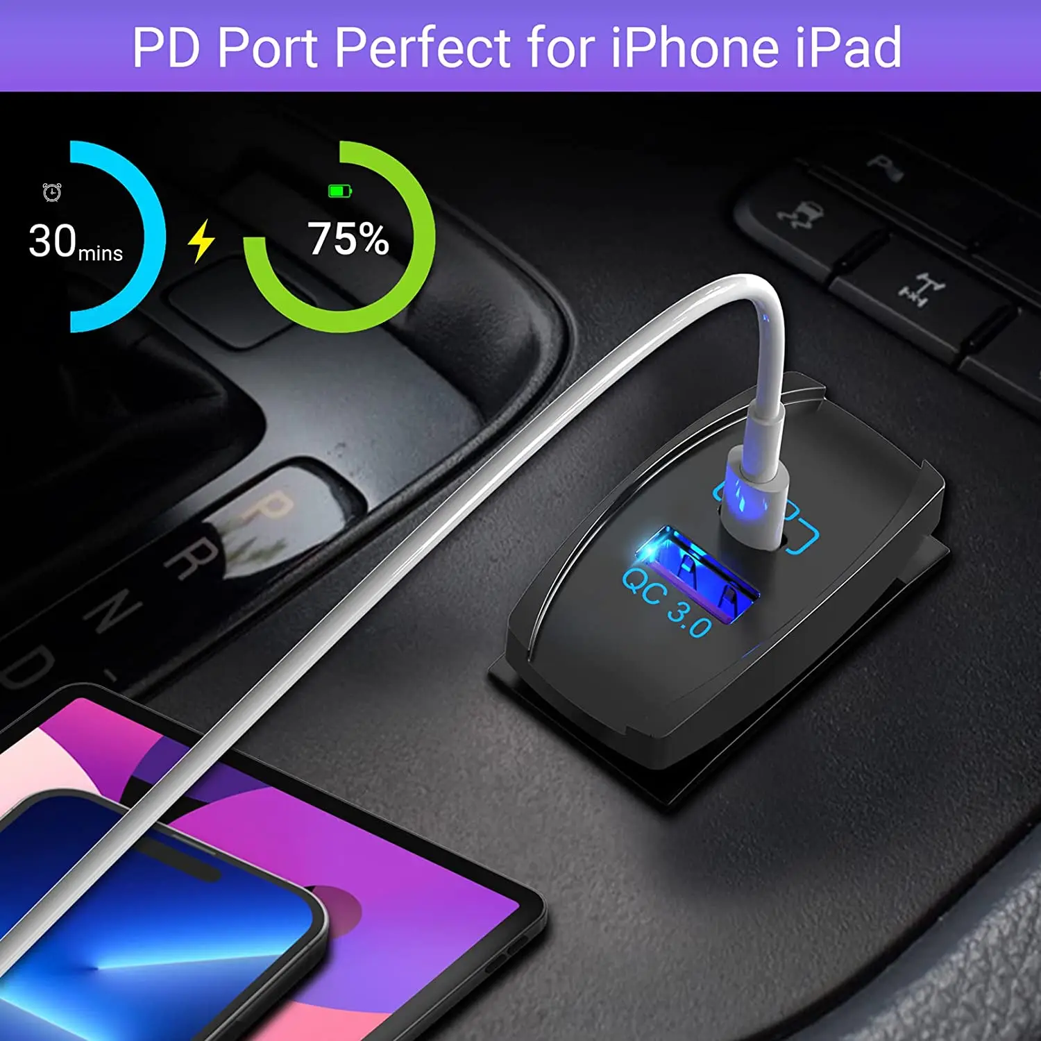 Caricatore USB C 18W, Quntis Caricatore Rapida IPhone Con Cavo USB C A