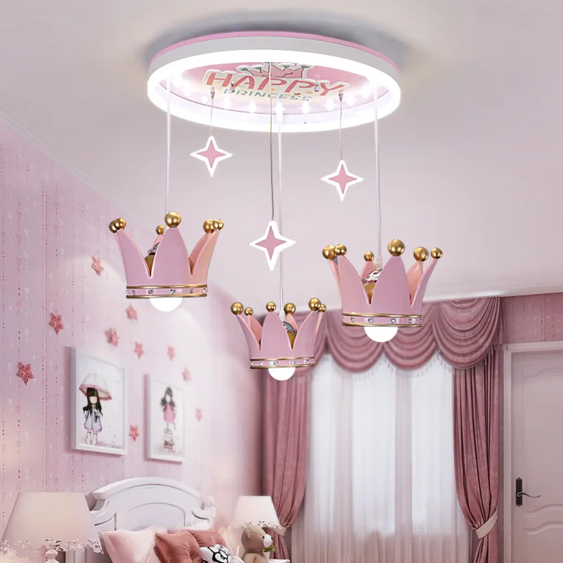 Starry Crown Chandelier Ceiling Lights Kids Room Children Princess Girl Bedroom  Lamp Plafon Nursery Baby Room Light Ceiling Pink - AliExpress