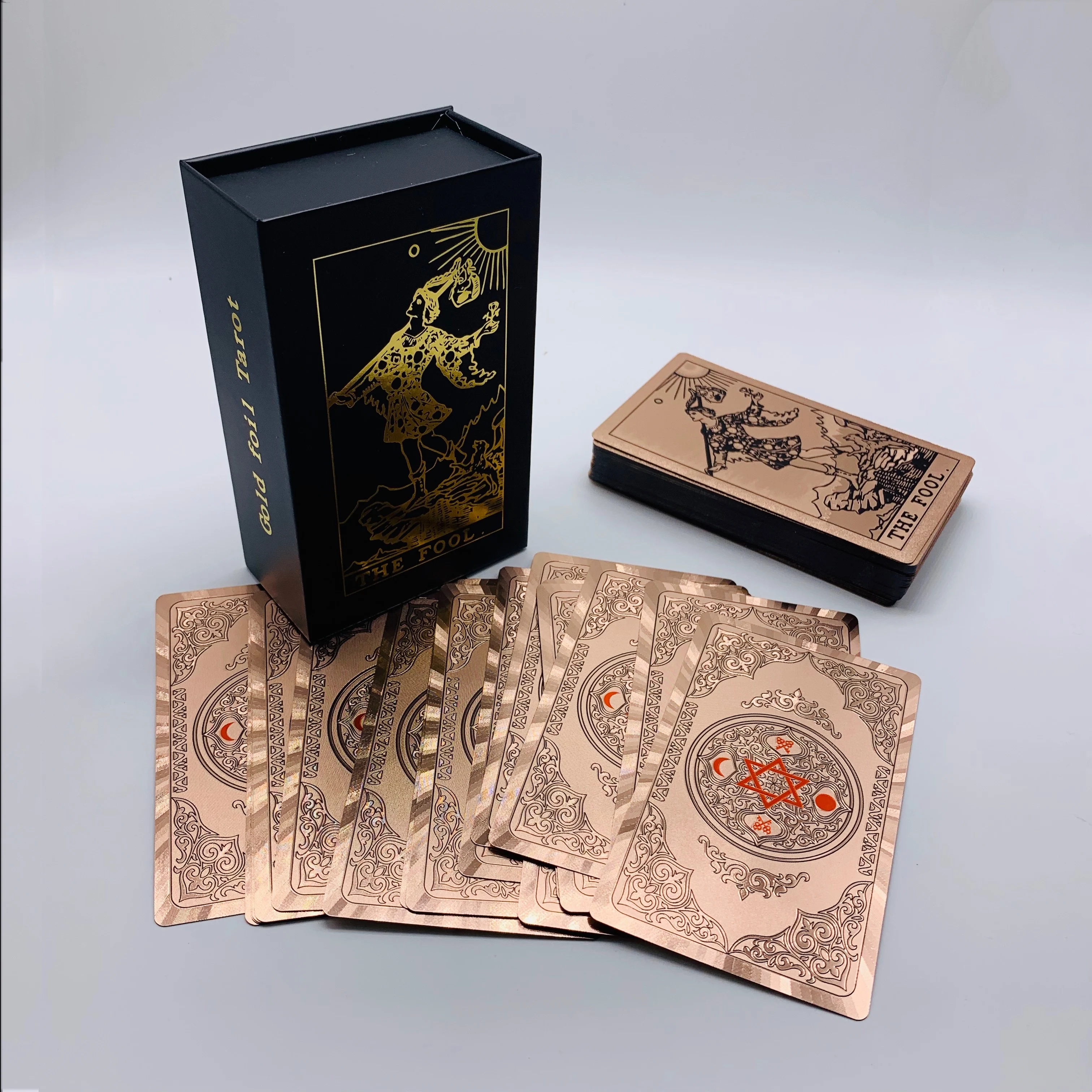 Оптовая продажа, новый дизайн, розовое золото, глянцевый принт, карты Таро, игра с руководством в изысканной коробке