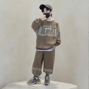 Autumn New Sportswear Two-Piece Set  Boys Korean-Style High Cotton Long Sweatshirt Suit Trendy Loose Casual Clothes for Kids