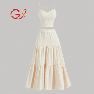 GX24298 Fashion 2026 Clothing Boutique Casual Outfit Sleeveless Spaghetti Strap Cropped Tops and Maxi Skirt 2 Piece Set Women