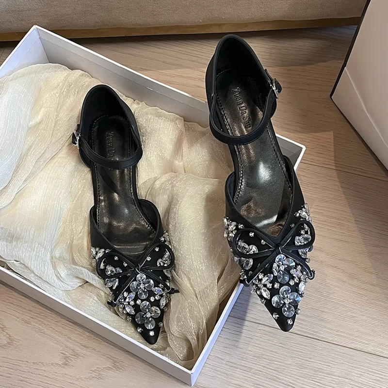 evening dress flat shoes Black Satin Round Toe Flat with Ballerina Lace Up, Bridesmaid Shoes 9 main image 0