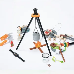 EDULAND Educational Toy for Kids Funny BBQ Wooden Kitchen Pretend Camping Play Set Safe Campfire Picnic Toy for Learning to Cook