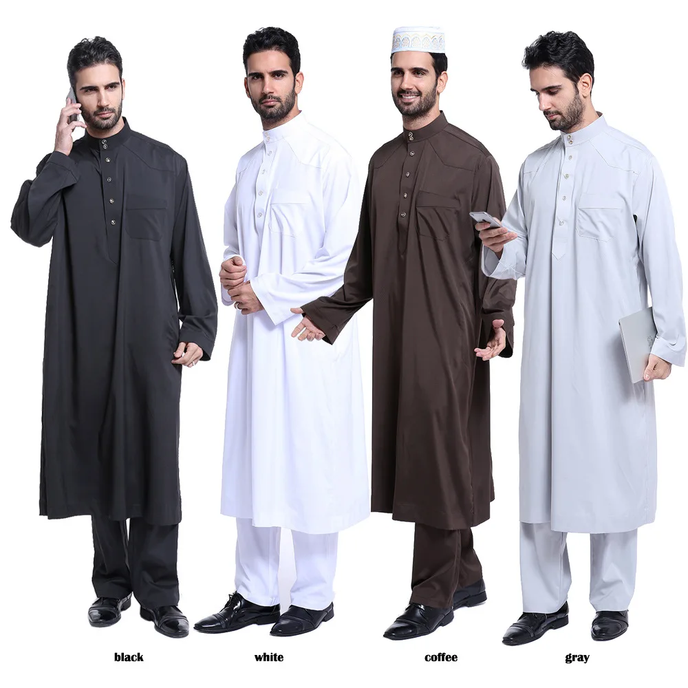 Men Muslim Plain Outfit Arabic Islamic Robe Kaftan Trousers Clothing Set   Fruugo IN