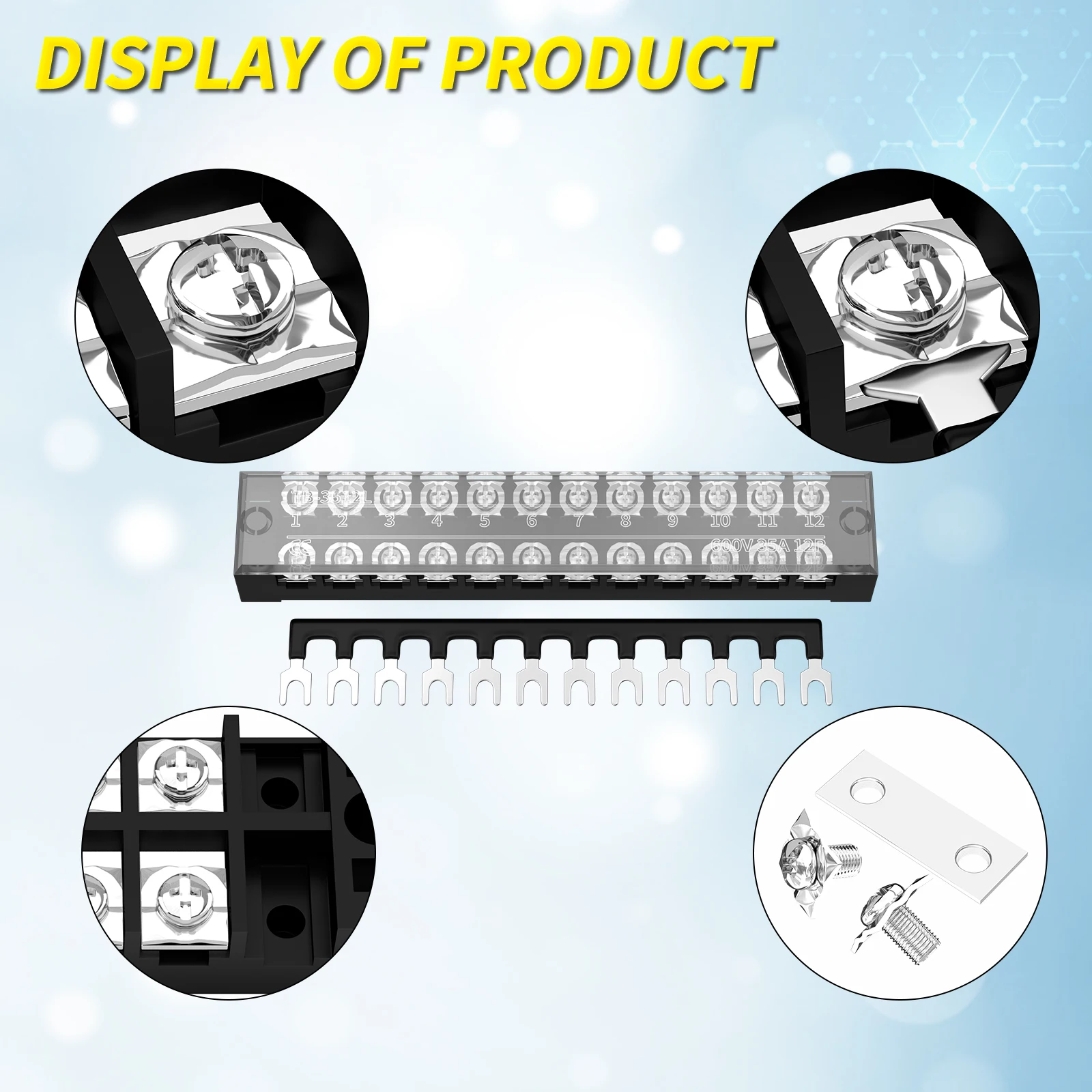 35a Terminal Block 12 Position Screw Terminal Strips Dual Row & Pre