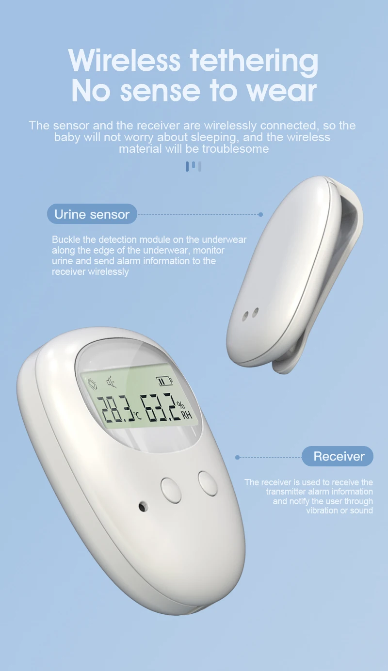 Deep Sleeper Vbiration Sound Wireless Bedwetting Alarm With