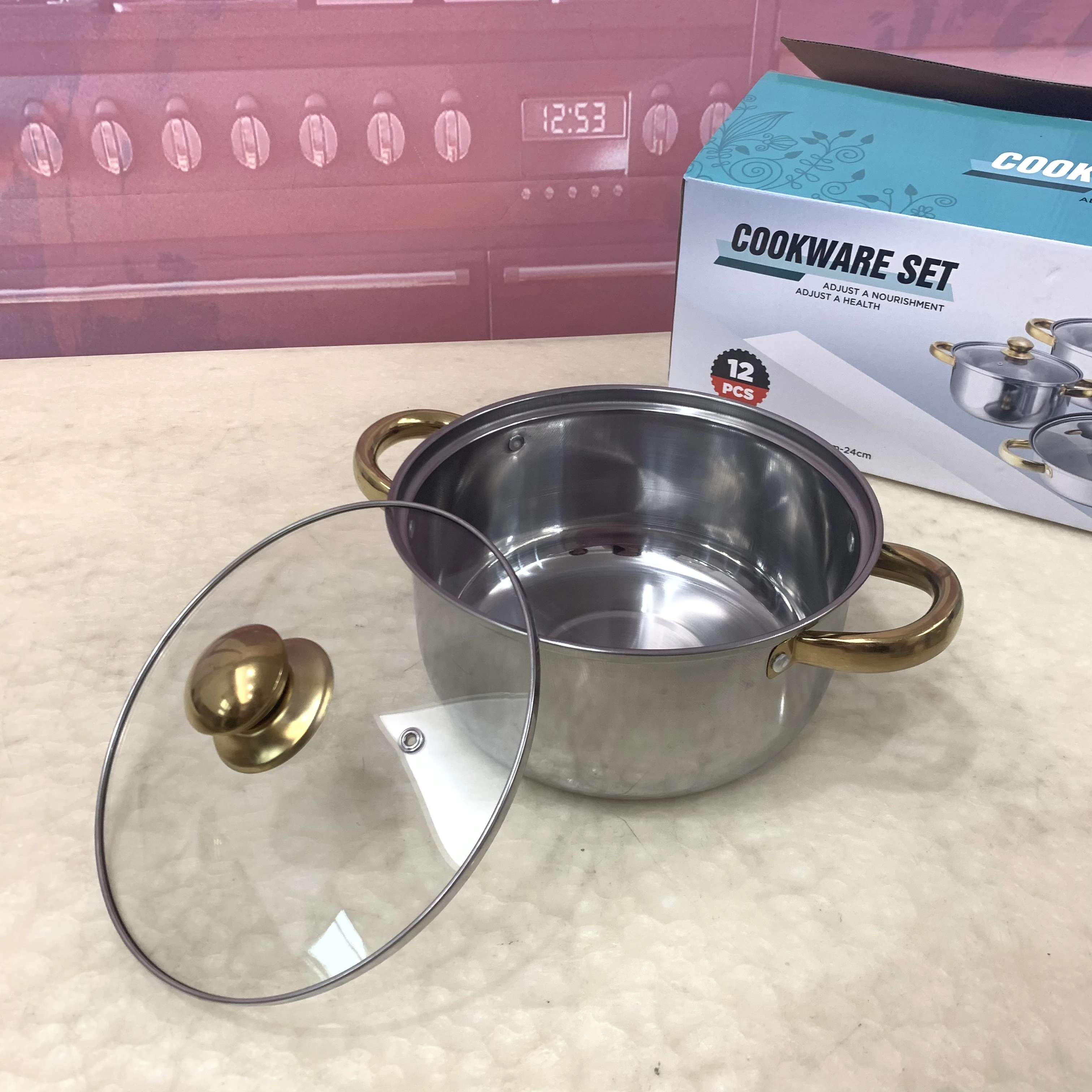Newest Promotion Cooking Pot Set Stainless Steel Cookware 12pcs Kitchen Cookware Sets