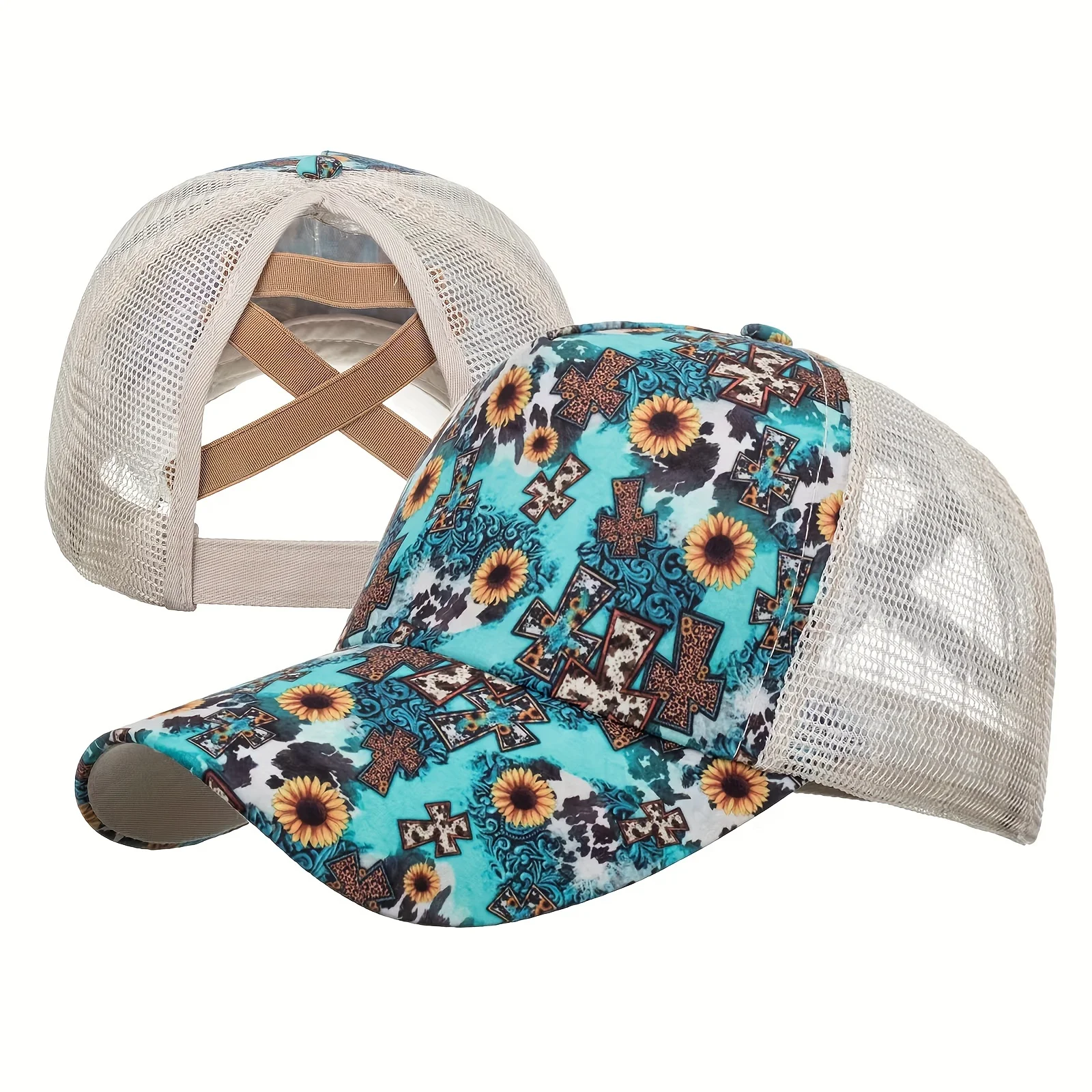 Sunflower Boutique mesh ponytail baseball cap Sunflower Criss Cross Ponytail Baseball Hats – The Barron  main image 4