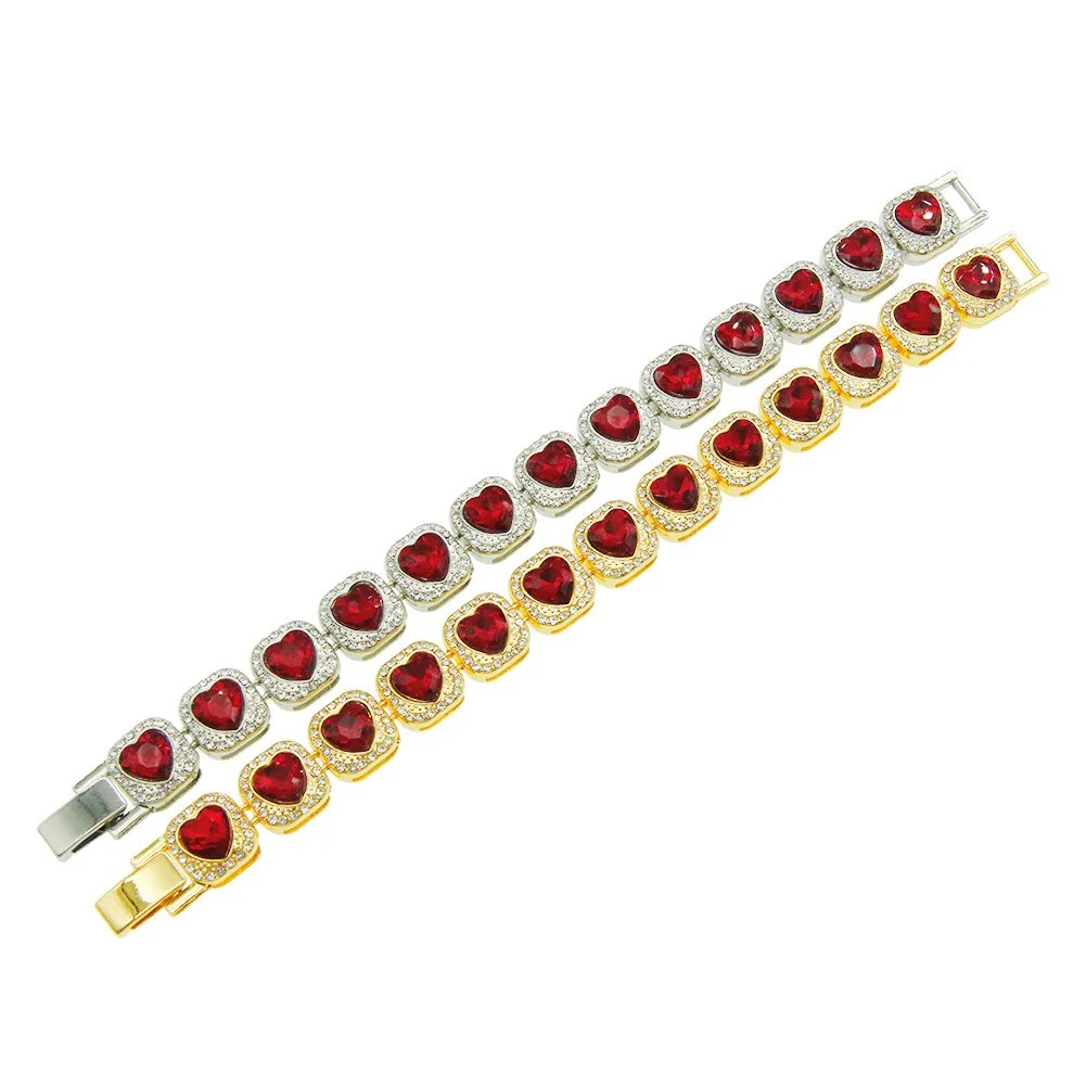 2025 New Rhinestone 18k Plated Good Cuban Link Chain Jewelries Christian Products Red Enamel Heart Vintage Necklace for Women
