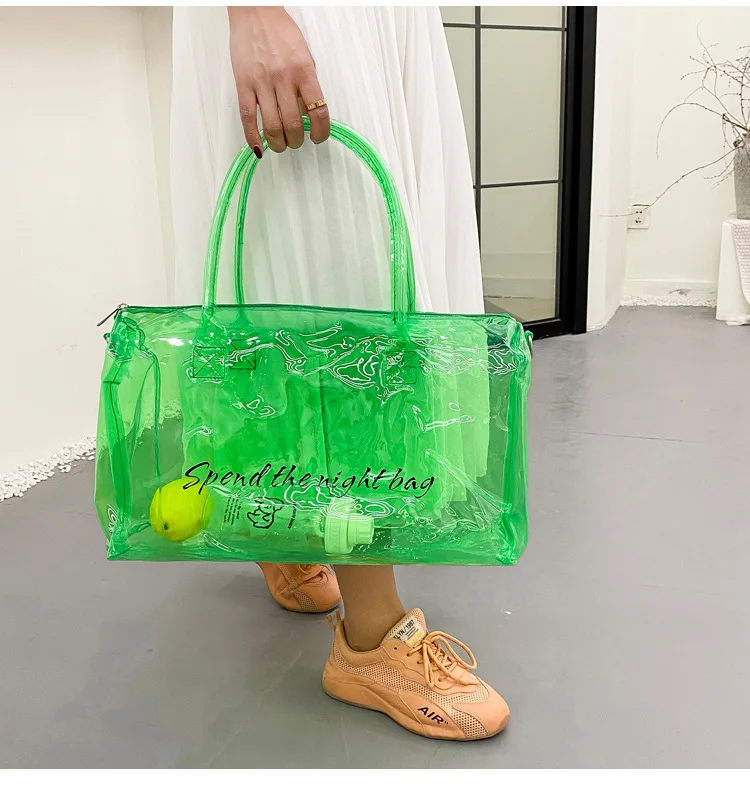 Clear Gym Bag for Women,Spend Night Bag Clear PVC Tote Bag Large Sports  Duffel Bag Bright Candy Color Jelly Bag with Durable Metal Zipper for Gym