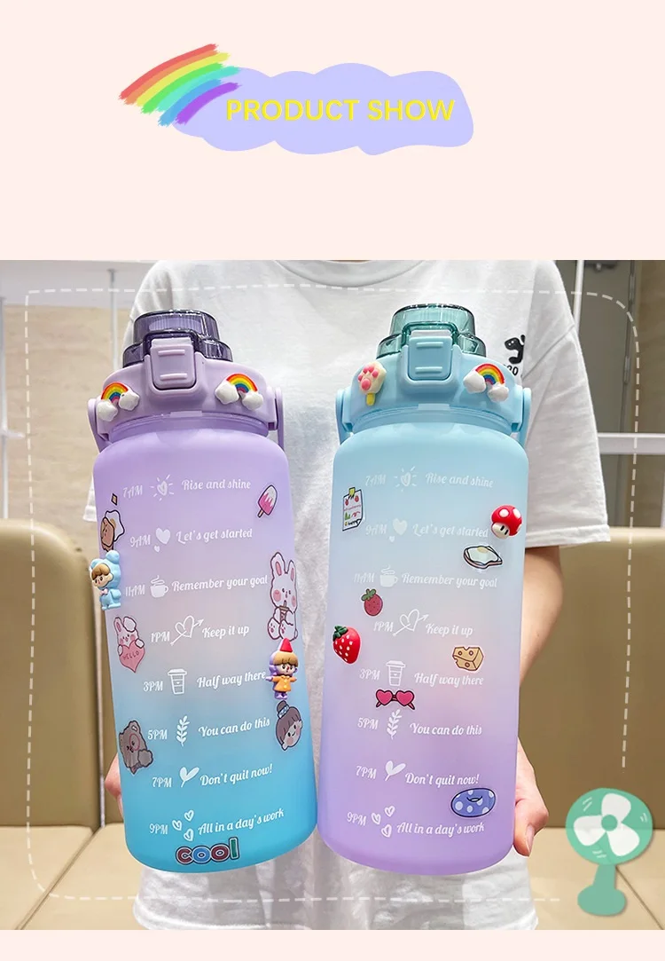 Custom Logo 2l Motivational Time Marker Water Bottle Gradient Color ...