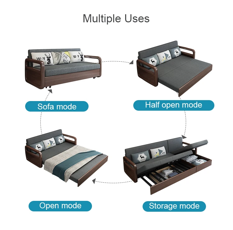 Modern Design Fabric Functional Folding Sofa Cum Bed With Storage Wall Bed Sleeping Sofa Bed
