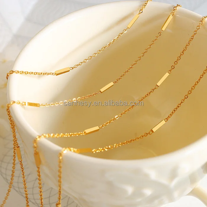 Stainless Steel 18k Gold Plated Rectangle Bar Necklace Titanium Steel