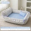 Matelas amovible - imprimé fleuri rayé bleu