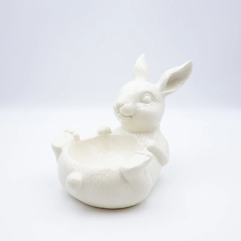 Holiday kitchen food container ceramic Easter white bunny bowl