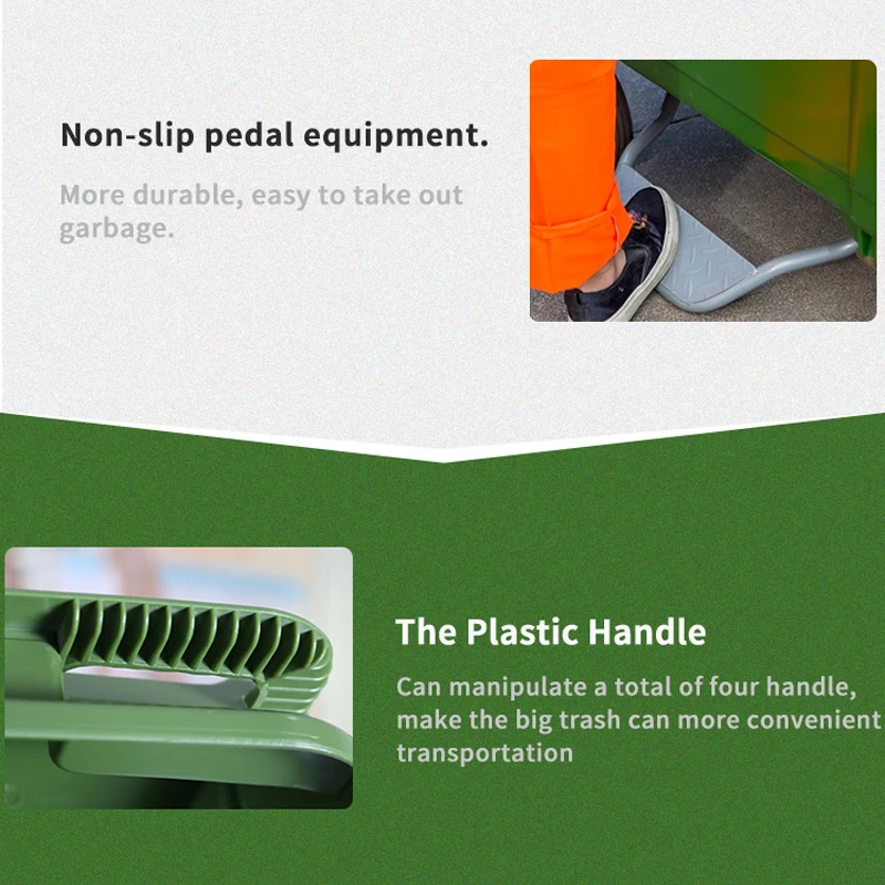 Outdoor660 1100 1200L Plastic Mobile Garbage Container Dustbin Recycle Pedal Bin