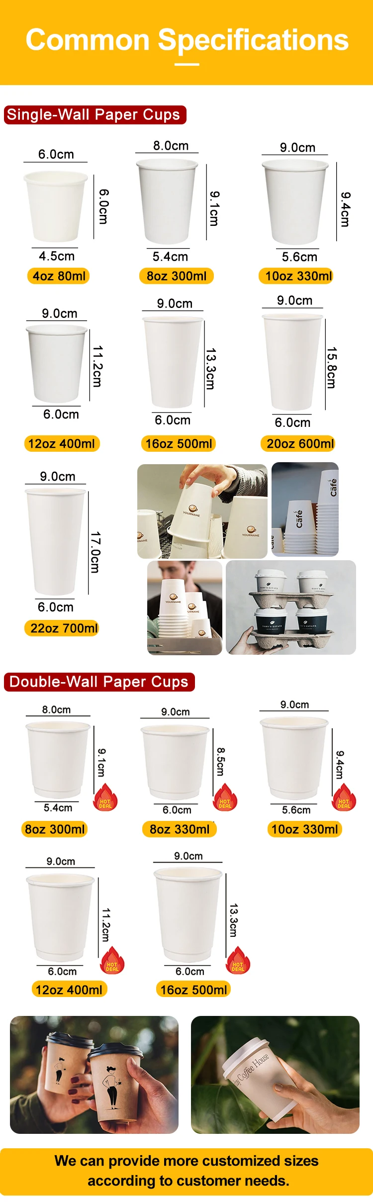 Custom Printed Biodegradable Double Wall Kraft Paper Cups White PE Coat ...