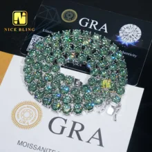 Ready Stocks High Fashion Pass Diamond Tester 5mm Dark Blue Green Moissanite Tennis Necklace Bracelet Hip Hop Jewelry