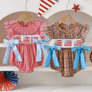 Custom Baby Girls Summer Casual ODM One-Piece Shirred Smocked Thin Rompers