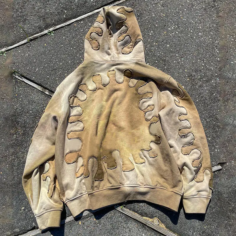 Custom Applique Stitching No String Heavyweight Distressed Patch Cut Sew Vintage Streetwear Acid Washed Sun Fade Print gallery 2