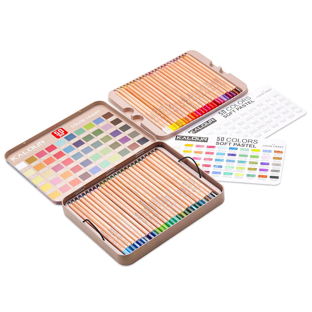 Kalour Professional 50 Pastel Colored Pencil In Tin Box With Vibrant ...