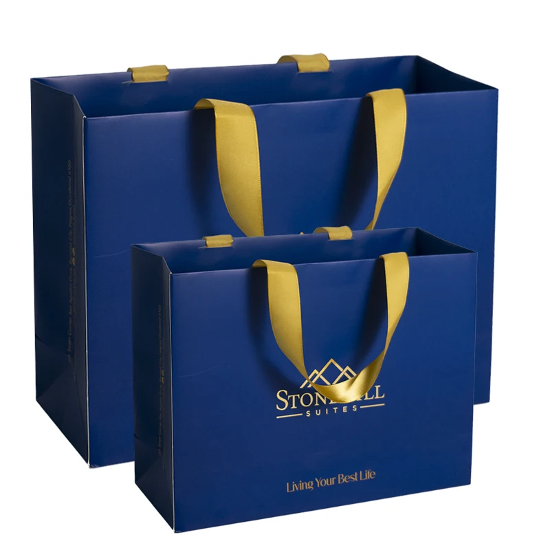 Custom Matt Laminated Large Blue Paper Shopping Bag Luxury Packaging