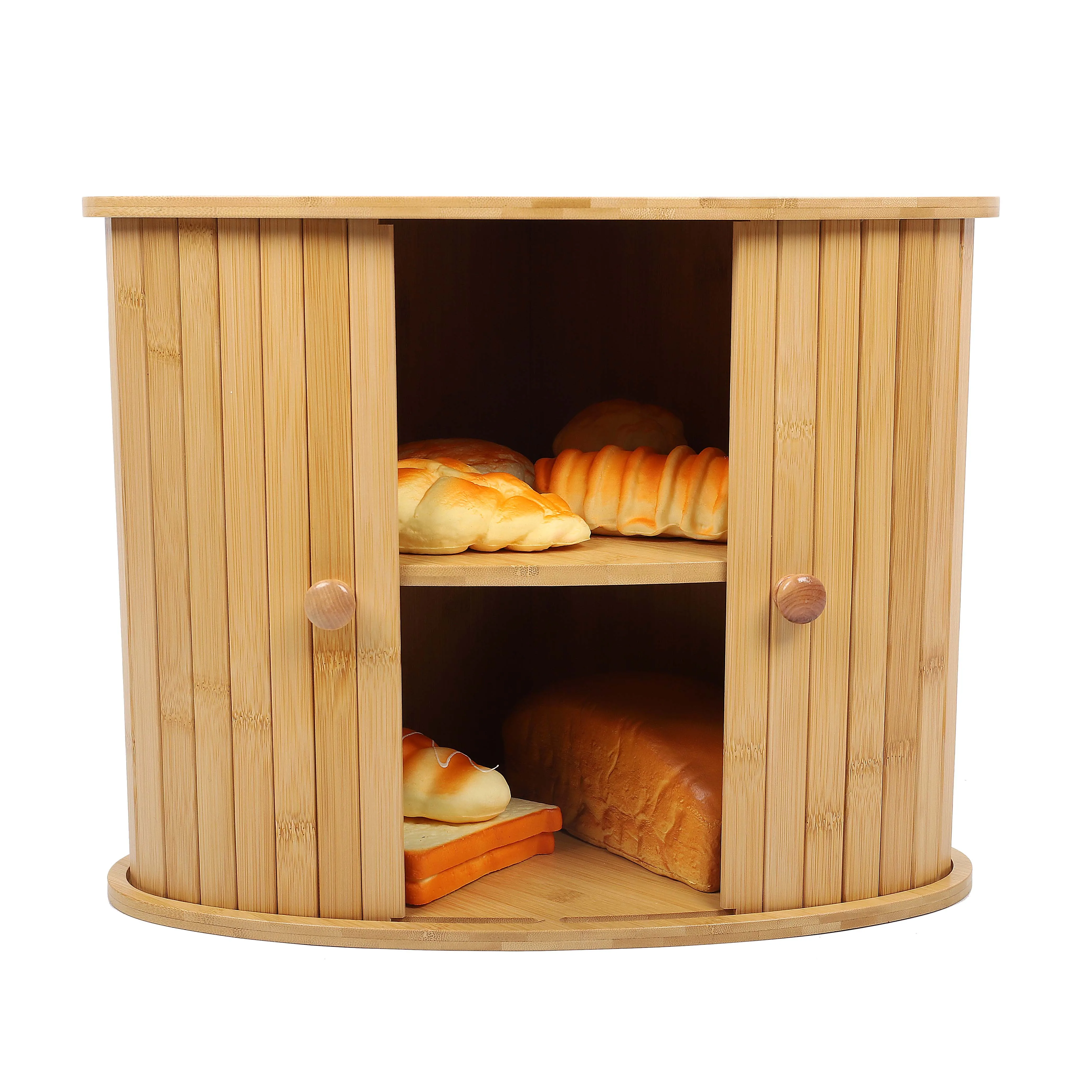 Goodpick Bamboo Bread Storage Box Double Layer Large Wood Bread