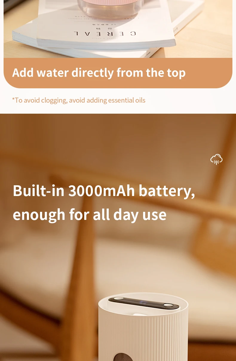 Oem 800ml Large Capacity Dual Nozzle Humidifier Bottle Timing Air