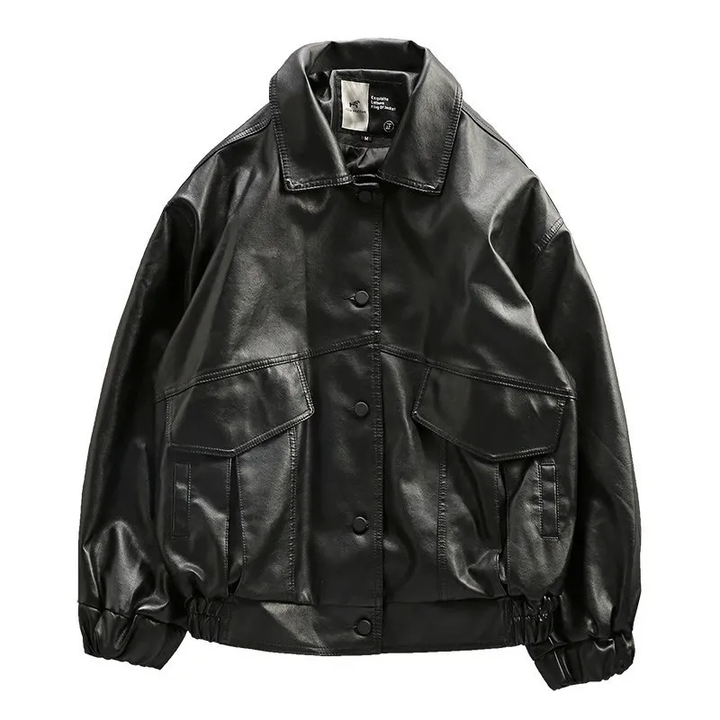 Wholesale high-quality winter Casual street fashion PU men's embroidered leather loose lapel jacket_voghion.com