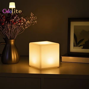 4-Inch Rechargeable LED Cube Light RGB Color Changing Desktop Lamp with Waterproof Cordless Mood Feature Square Shade