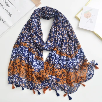 Wholesale newest design custom ladies cotton voile long scarves high quality flower printed stoles hizab muslim scarf cotton