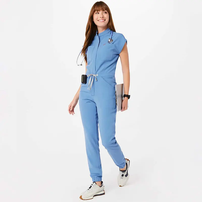 Bestex Blue Color Medical Uniform Scrubs Set Plus Size Hospital Security Uniform Custom One Piece Nursing Jumpsuit Scrubs Set