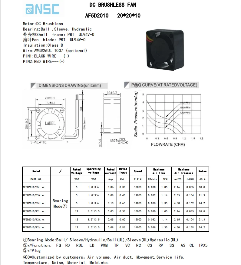 DC Fan 5 V 12 V 20x20x10 2010 mini square 20mm 0.8inch cooling Fan