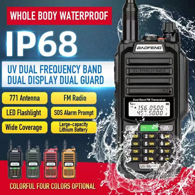 2024 new arrival uv-98 pro baofeng two way radio 10w long distance IP67 dual band wireless bf radio uv 98 pro walkie talkie