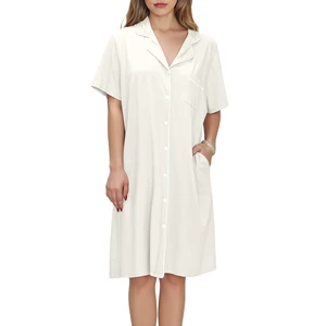 Soft Women's Nightshirt Bamboo Viscose Pajamas Dress Short Sleeve Sleepshirt Comfy Sleep Dress