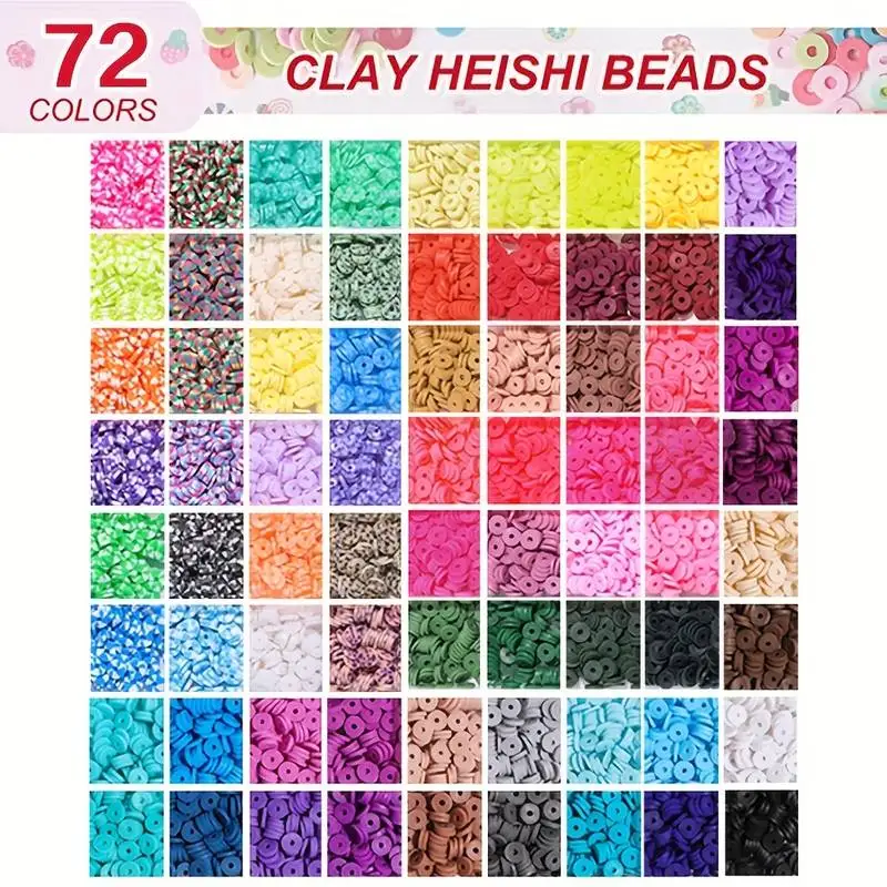 10800pcs Clay Beads for Bracelet Making Kit 72 Colors Spacer Heishi Beads Flat Round Polymer Clay Beads for Jewelry Making