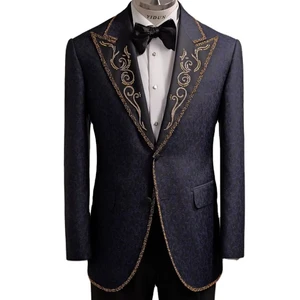 Hot Sale Custom Men's Business Suits Single Breasted Zipper Fly Jacquard Tuxedo Jacket Plus Size Breathable Beading Two-Button