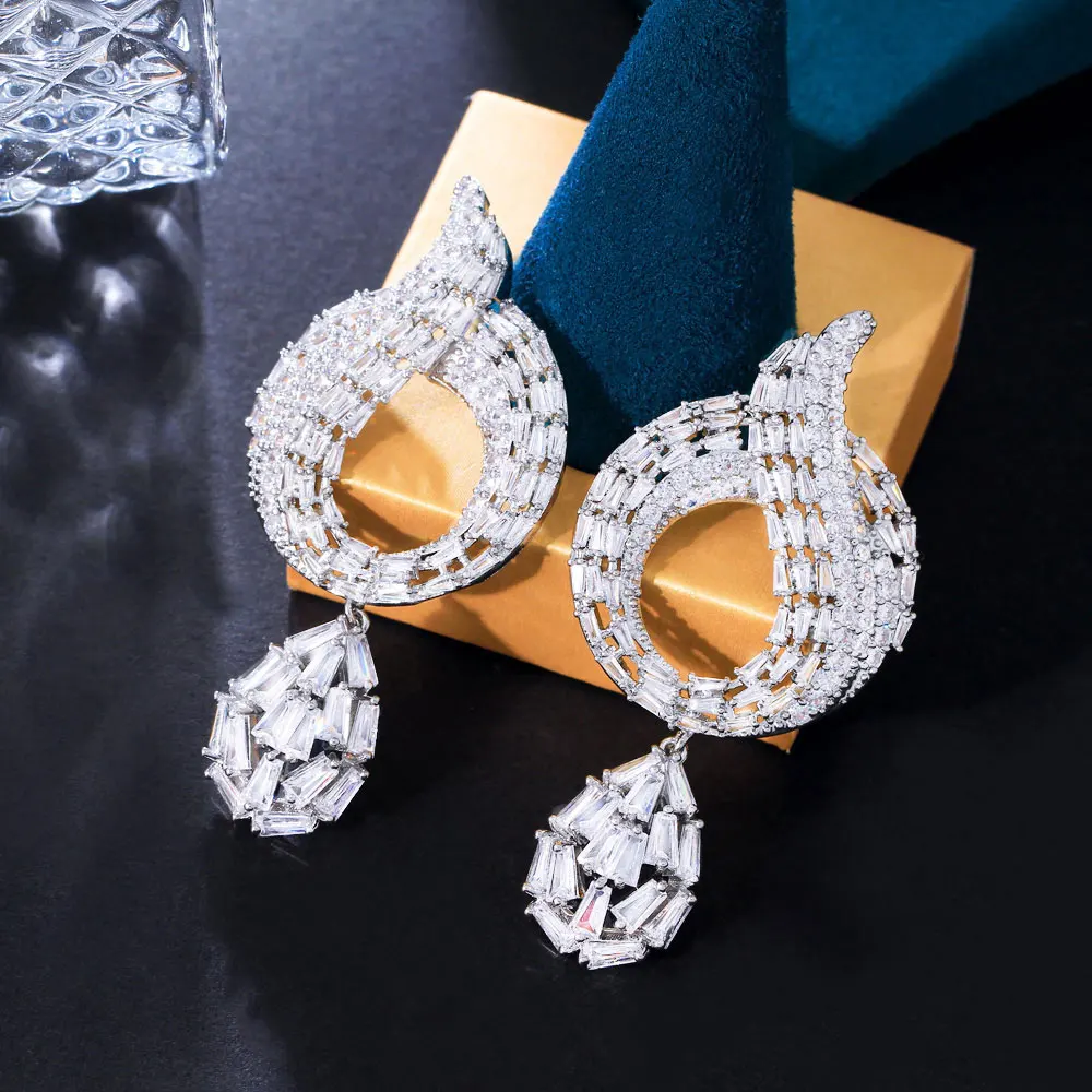 Luxury Design Full African Cubic Zirconia Pave Big Long Drop Dangle Wedding  Bridal Earrings CZ Festive Jewelry Nigerian Bride