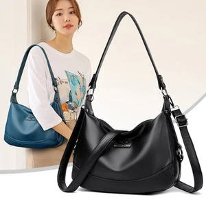 High Capacity Leather Multilayer Ladies Shoulder Handbags Stylish Women Tote Satchel Purse With Strap