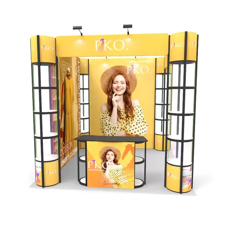 Aluminum Portable Display Acrylic Showcases Storage Cabinet Backlit Counter Twister Tower Collapsible Booth Exhibition Design