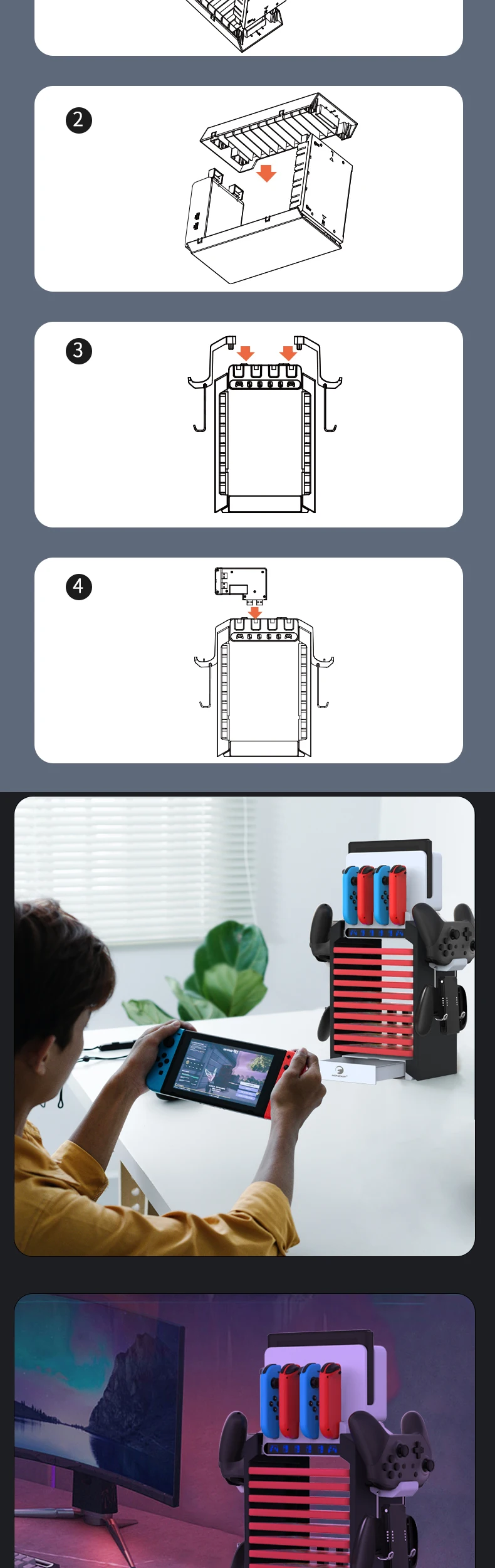 Honcam Best Switch Dock Console Storage Tower Game Card Case Box Holder